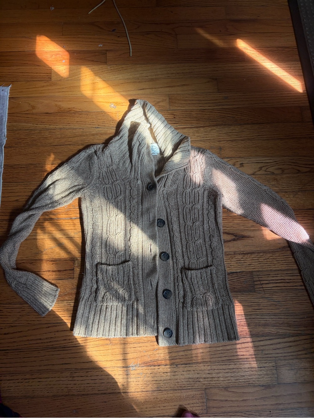 St. John's Bay Taupe Cable Knit Shawl-Collar Cardigan